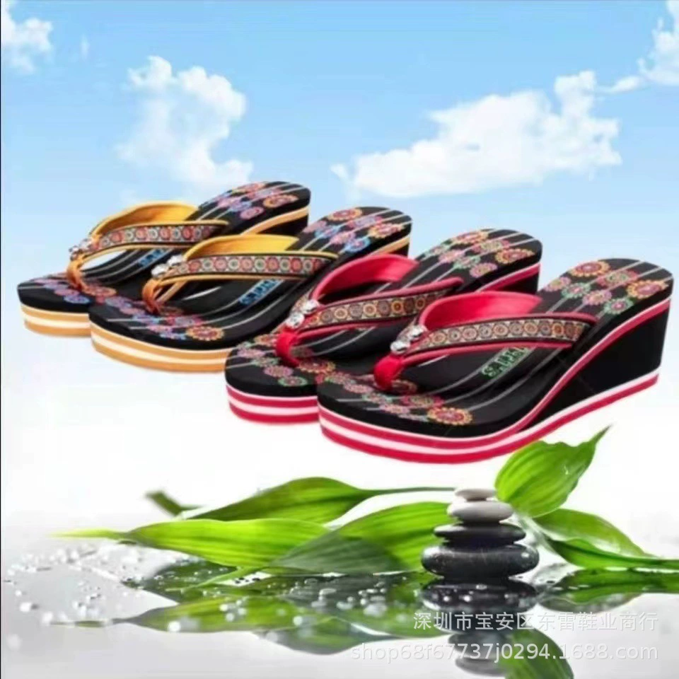 Ethnic summer fashionable flip flops, slide platform, beach slippers
