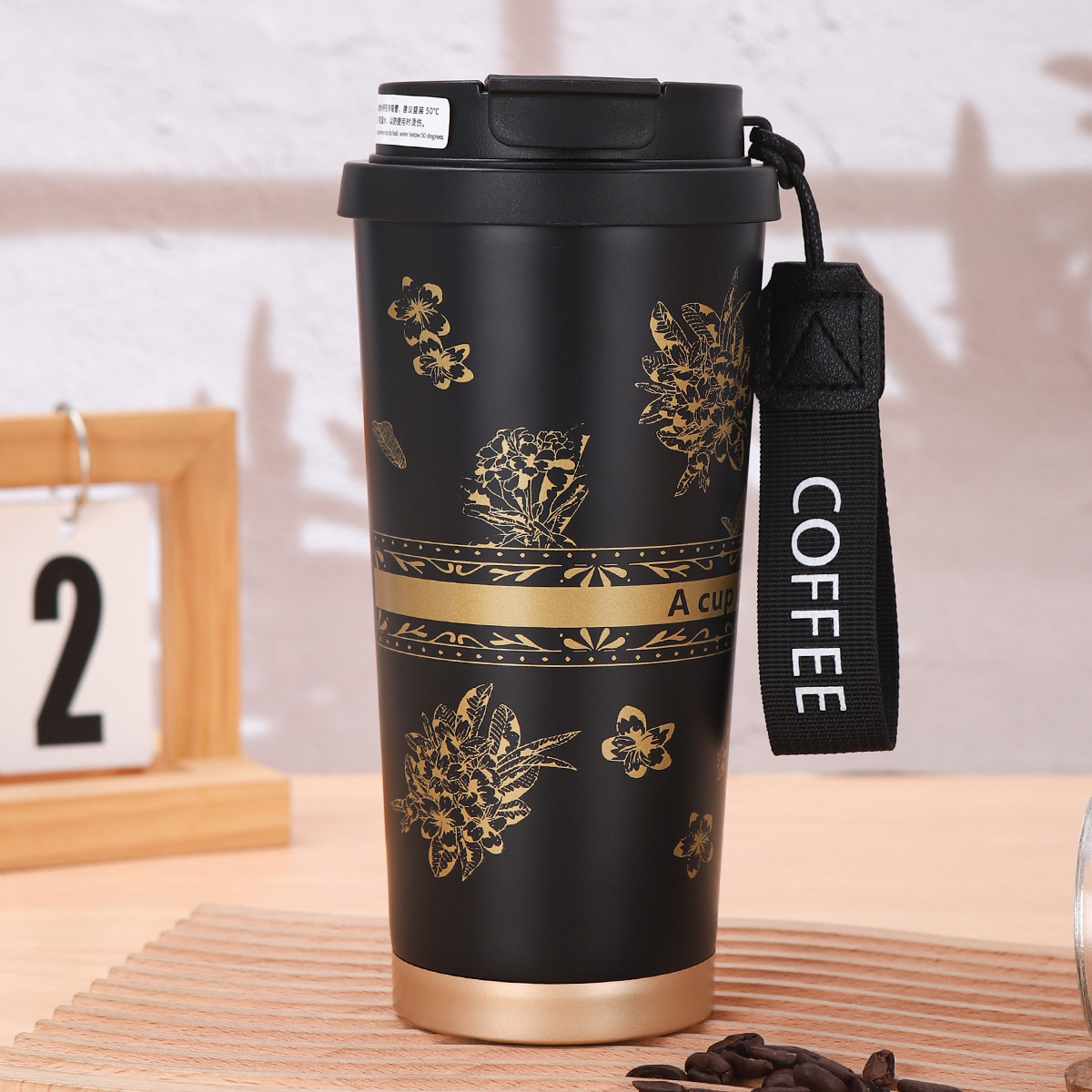 Taza de café de acero inoxidable de alto valor nominal Taza de aislamiento de diamante Taza de agua de gran capacidad con cuerda de elevación Taza de acompañamiento de vehículo