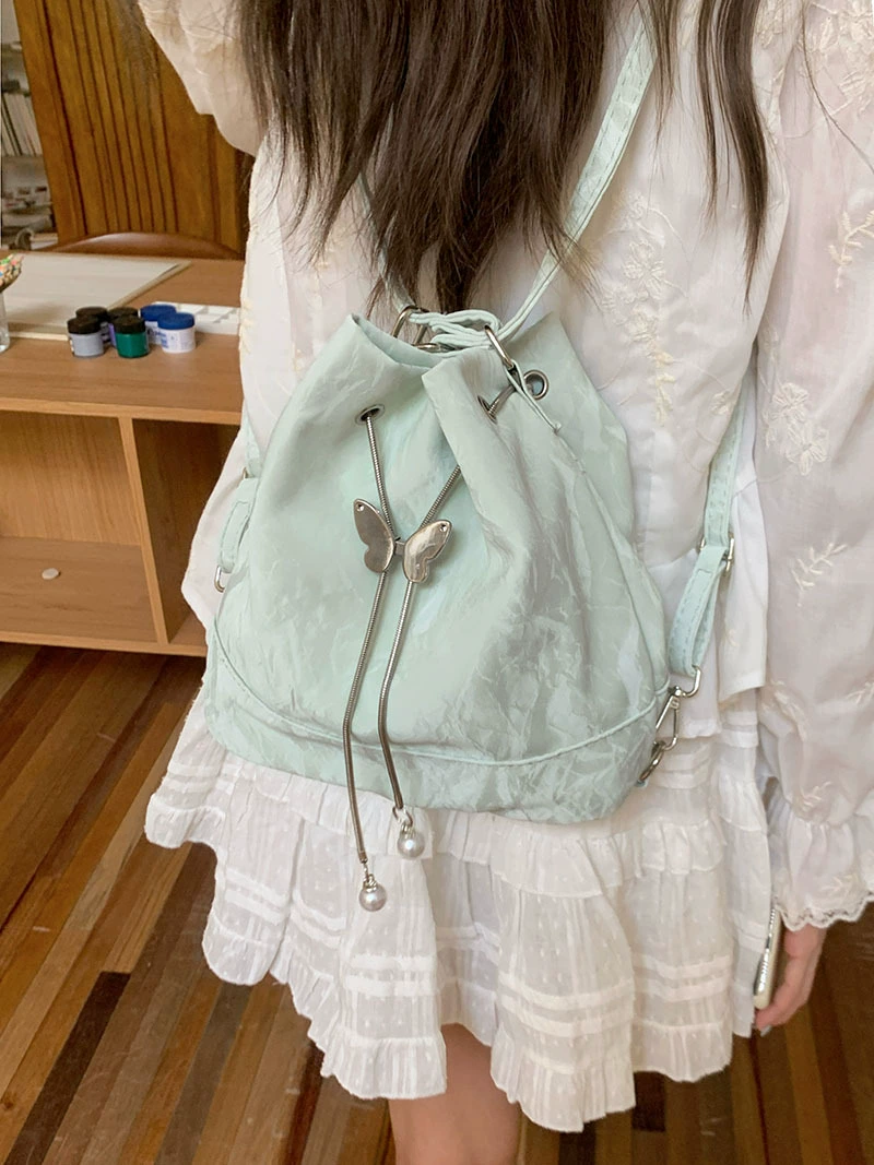One-shoulder mint backpack shoulder bag, 24×22×10.5 cm, drawstring & magnetic closure