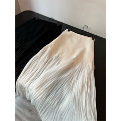 2025春の新型ファッション高腰柔らかい花弁スカート女性-デザイン感白色重工A字しわスカート