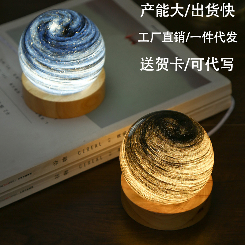 Cross-Border Planet Lamp Starry Sky Lamp Creative Log Night Light Evening Balcony Lampshade Couple Morning and Evening Bedside Lamp Gift