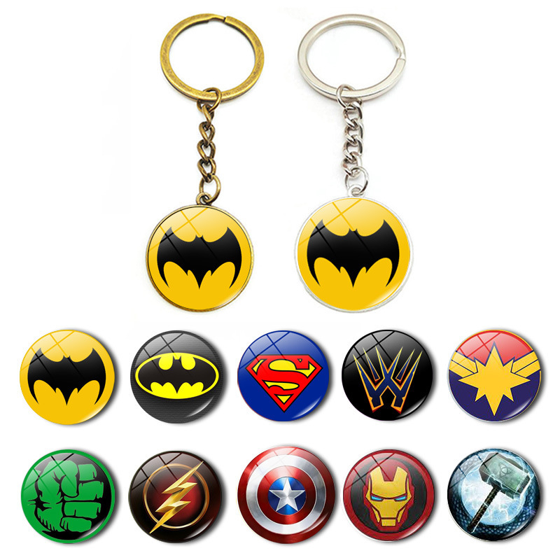 Cross-border New Accessories Marvel Captain America Superman Batman Badge Time Gem Keychain Pendant