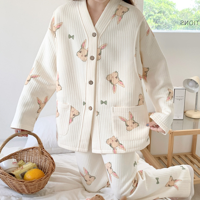 秋冬ジャカード空気綿月子服授乳授乳サンドイッチ妊婦パジャマ厚手セット出産予定パジャマ|undefined