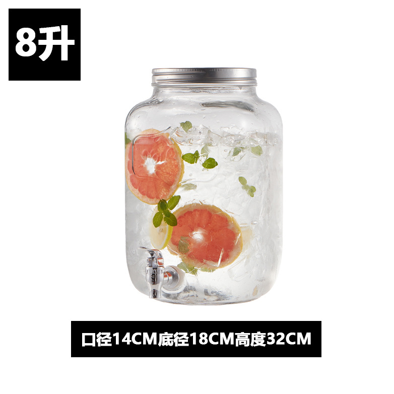 Frasco de vidrio con grifo Cola cubo fruta té jugo cóctel tarro vino barril enzima hervidor frío gran capacidad hogar