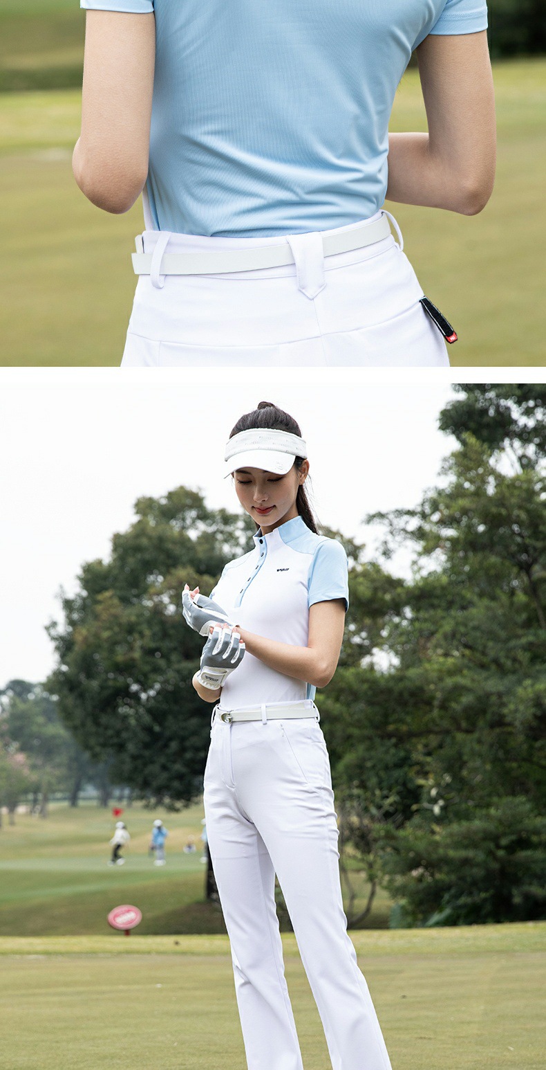 Áo thun golf nữ tay ngắn cổ tròn, chất liệu polyester co giãn, thấm hút mồ hôi — Áo trắng xanh [mỏng nhẹ thoáng khí/hút ẩm nhanh khô/eo thon gọn] YF784, Áo trắng đen [mỏng nhẹ thoáng khí/hút ẩm nhanh khô/eo thon gọn] YF784, Áo trắng đỏ [mỏng nhẹ thoáng khí/hút ẩm nhanh khô/eo thon gọn] YF784 chi tiết 11