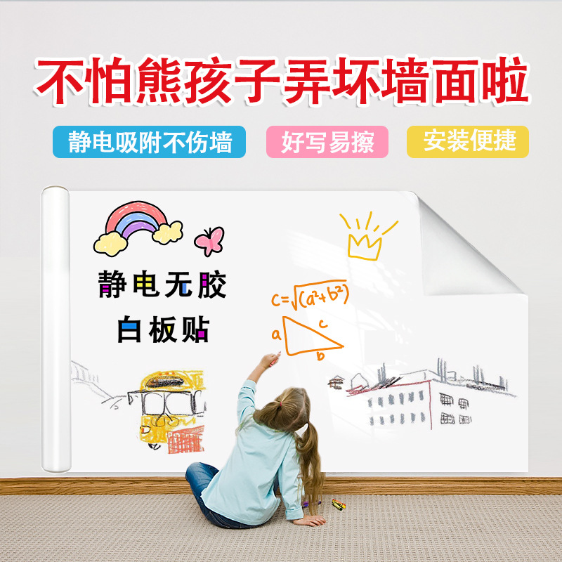 Electrostática sin pegamento blanco lechoso adsorción pared pintura para niños impermeable a prueba de aceite blanco pared descontaminación película de vidrio etiqueta de la pared