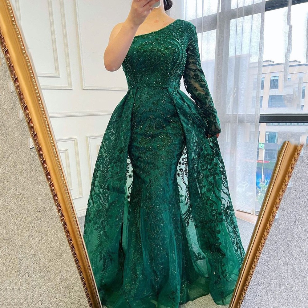 Y9360 2025 Vestido de Verano Nuevo Estilo Europeo y Americano para Mujer, con Cuentas, Estilo Ligero y Lujoso, Hombros Descubiertos, Corte Sirena, Vestido de Noche