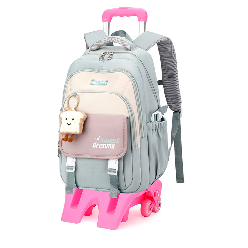 Mochila escolar de varilla de tracción para niños de escuela primaria para niñas seis ruedas pueden subir escaleras 2 - 6 grados 5 gran capacidad de doble uso impermeable para reducir la carga 12