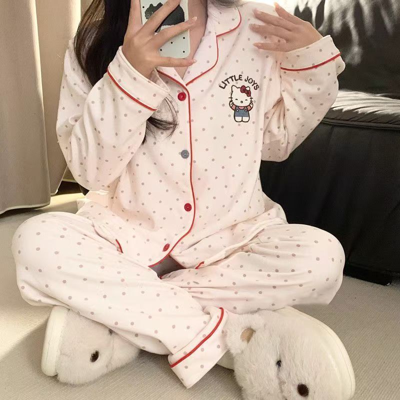 波点Kitty猫睡衣女秋冬季保暖德绒长袖长裤两件套学生宿舍家居服|undefined