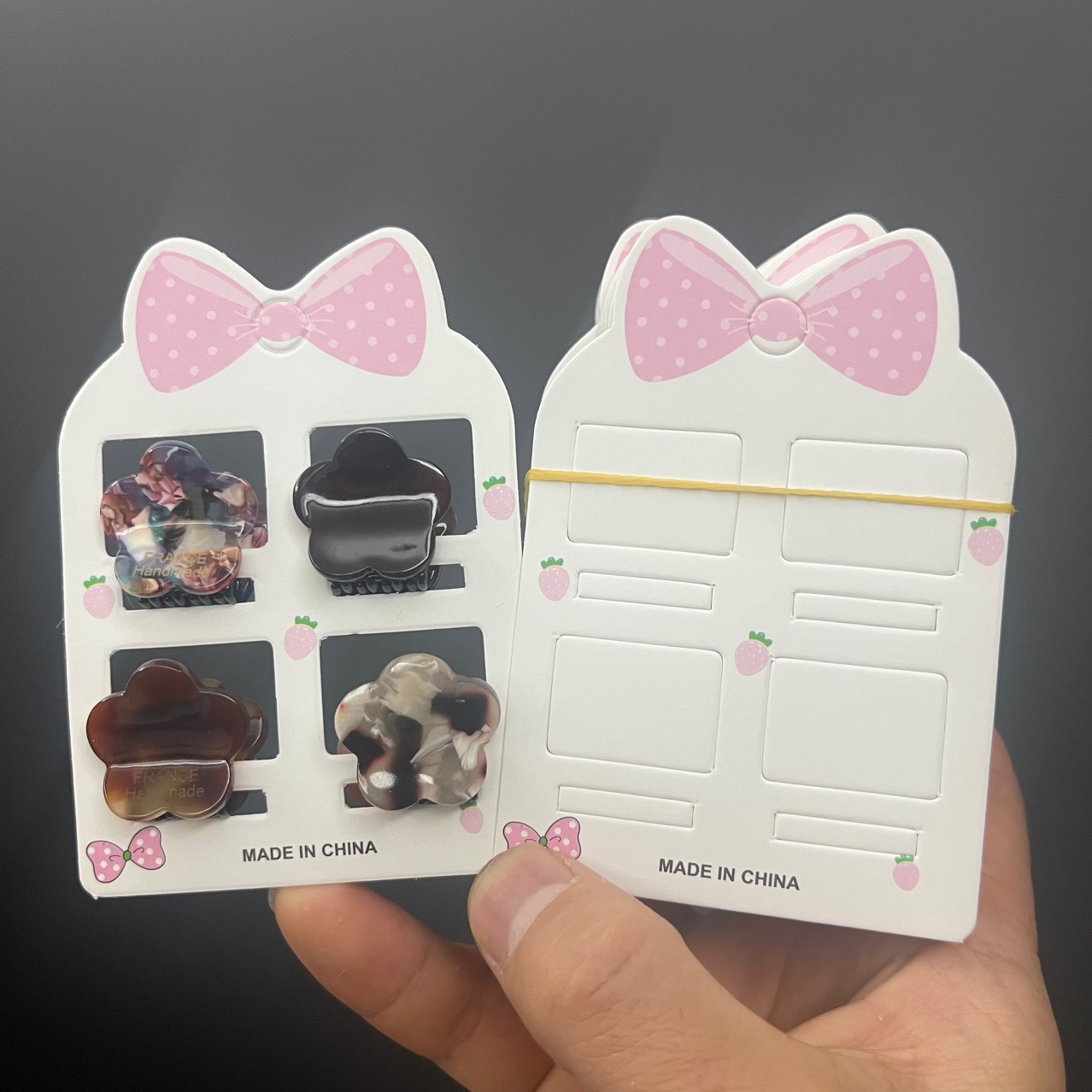 Kp902 Pink Bow Hair Clip Packaging Card Paper Collar Bow Small Claw Holder Four Card Slot Hang Tag Card DIY Accessory