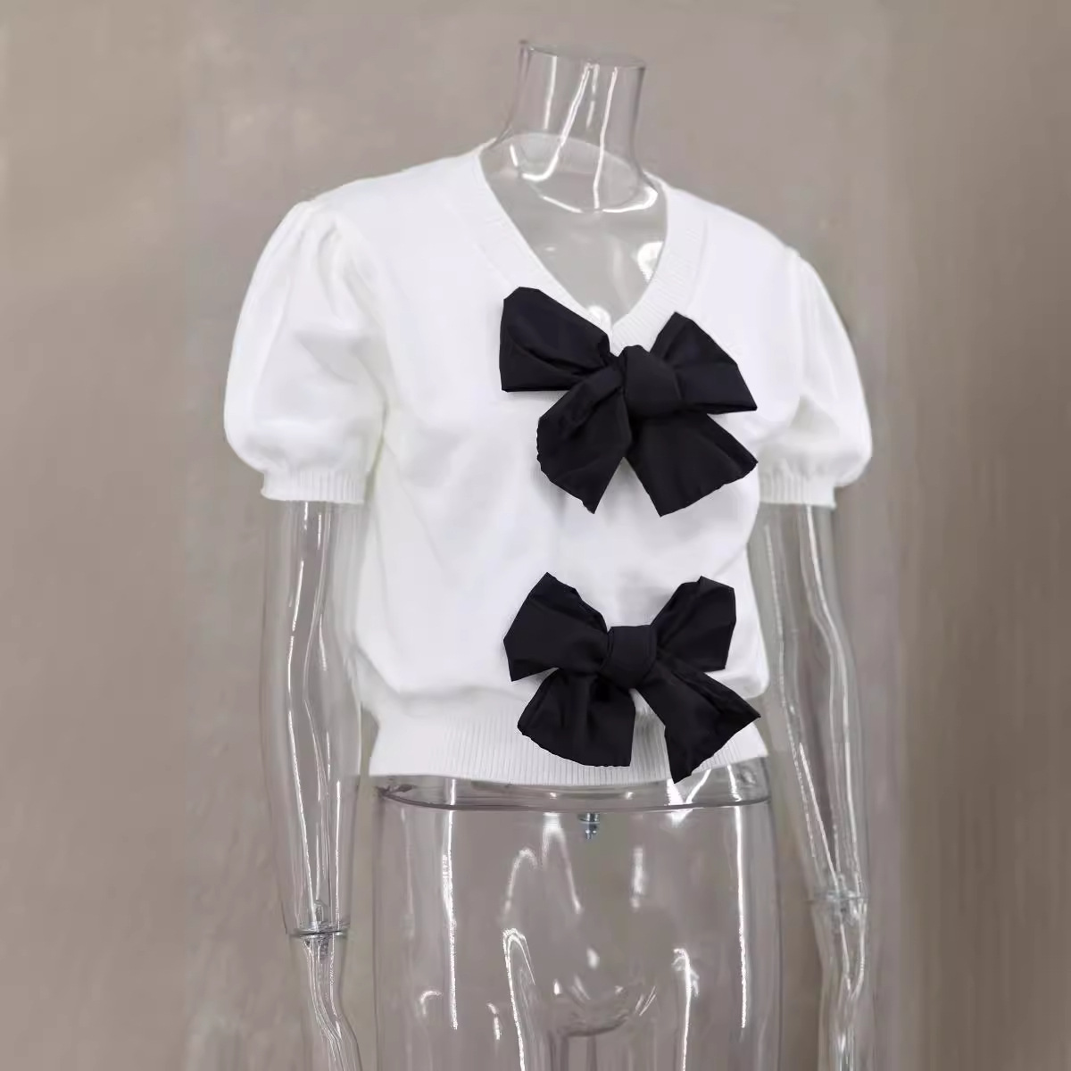 273g Weight Short Sleeve Sleeve Length Pullovers Placket Type Polyester Fabric Type Short Top Length T-shirt Tops Type Holiday, Daily Occasion Round Neck Neckline Regular Fit Fit Type Bow Knot Pattern Summer, Spring Season Women's Gender Patchwork, Bowknot Design Vacation Style Wholesale Women's Vacation Bow Knot Short Sleeve Patchwork Bowknot Sweaters & Cardigans 7