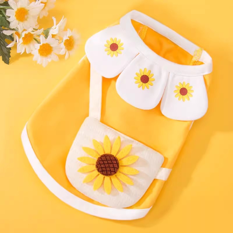 Gato primavera y verano chaleco de flores de sol gatito collar pétalos de flores ropa de dos patas para mascotas de verano transpirable