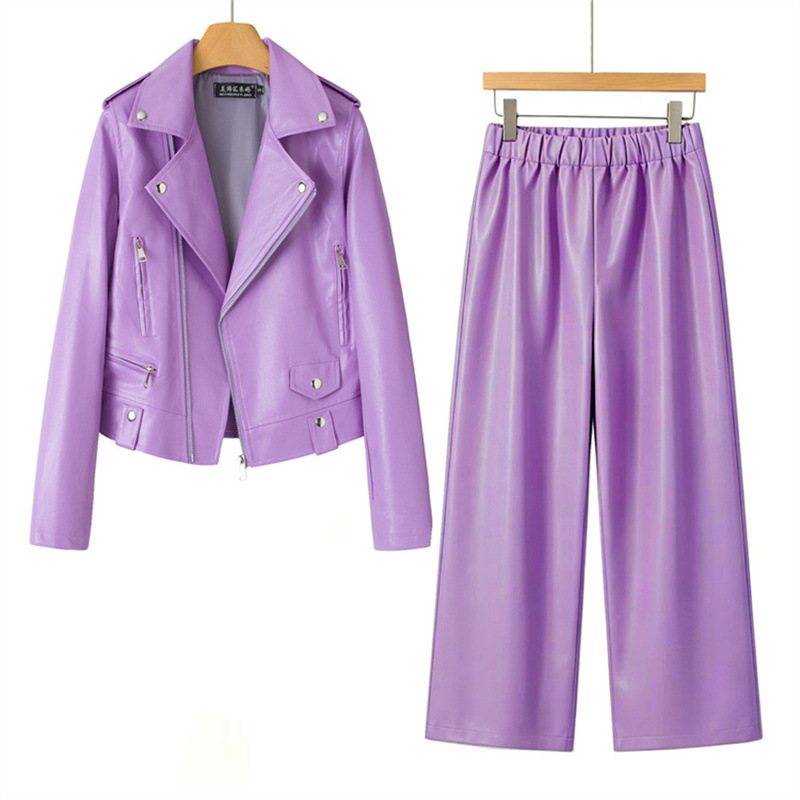 Leather Clothing 2026 New Style Leather Pants Slim Fit Fashionable Versatile Slimming Elegant Commuter Leather Outfit for Women Two-Piece Set