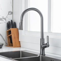 Cross-border Home Use Gun-Metal Gray Kitchen Pull-Down Vegetable Wash Basin Faucet – Same Design as Wopai, Extendable Cold & Hot Water Tap for Sink