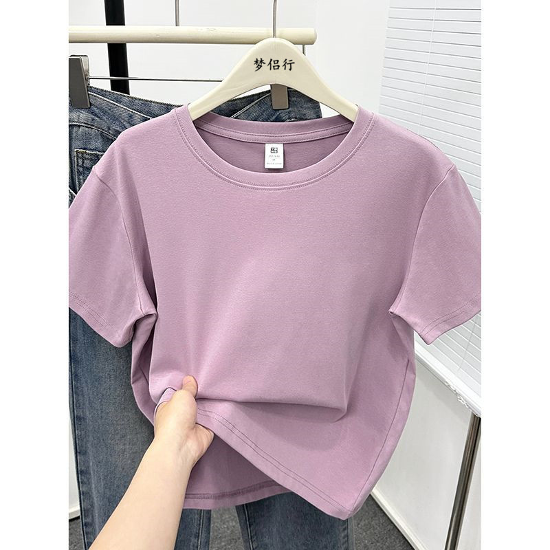 Plus-Size Slimming Solid Color Regular Shoulder Short-Sleeve T-Shirt for Women, Summer New Style, Casual Workwear Top for Plus-Size Women, Ins Style Plus-Size Slimming Solid Color Regular Shoulder Short-Sleeve T-Shirt for Women, Summer New Style, Casual Workwear Top for Plus-Size Women, Ins Style
