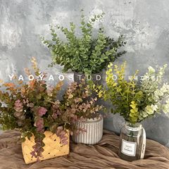 Nordic simulated 5-pronged eucalyptus gold leaves, home soft decoration small handle with grass, simulated leaves, fake flowers, wedding foreign trade