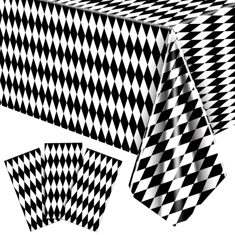 Cross-Border Foreign Trade Amazon Black and White Diamond Pattern Tablecloth Digital Printing Creative Gift Removable and Washable Factory Direct Sale