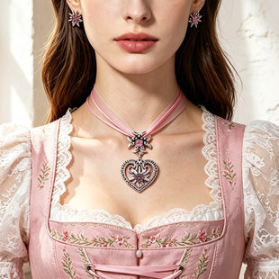 Cross-border Love Edelweiss Necklace Retro Diamond Ribbon Set Oktoberfest Alpine Folk Style Accessories