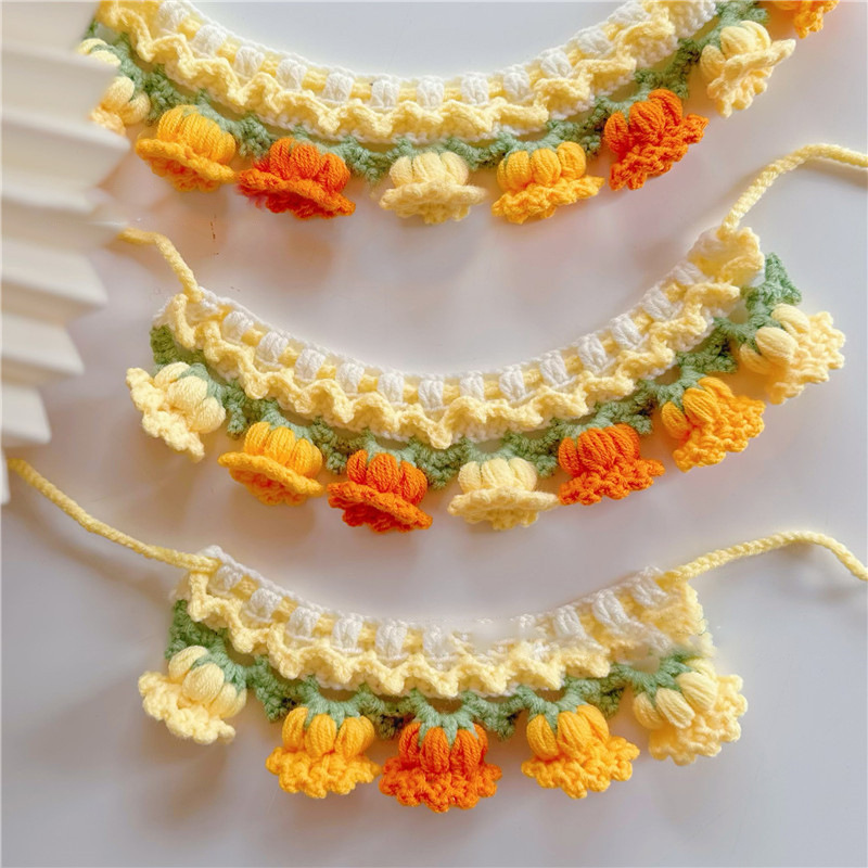 Pet tejer orquídeas toallas de saliva para gatos perros ins viento collar adornos de fotos