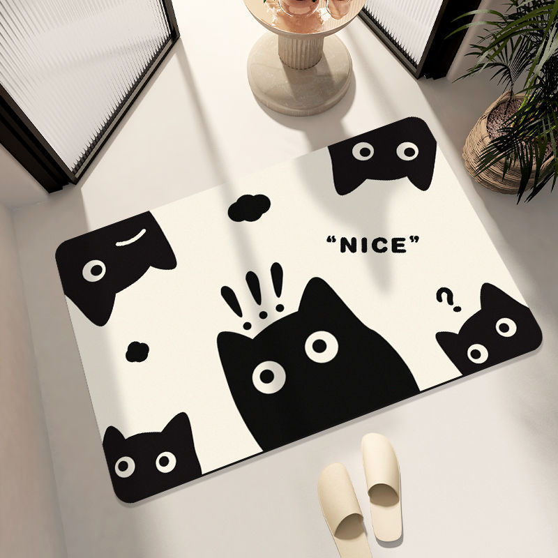 Cute cartoon diatomaceous earth doormat for home use, bathroom entryway, water-absorbent and anti-slip mat, soft diatomaceous earth bathroom foot mat