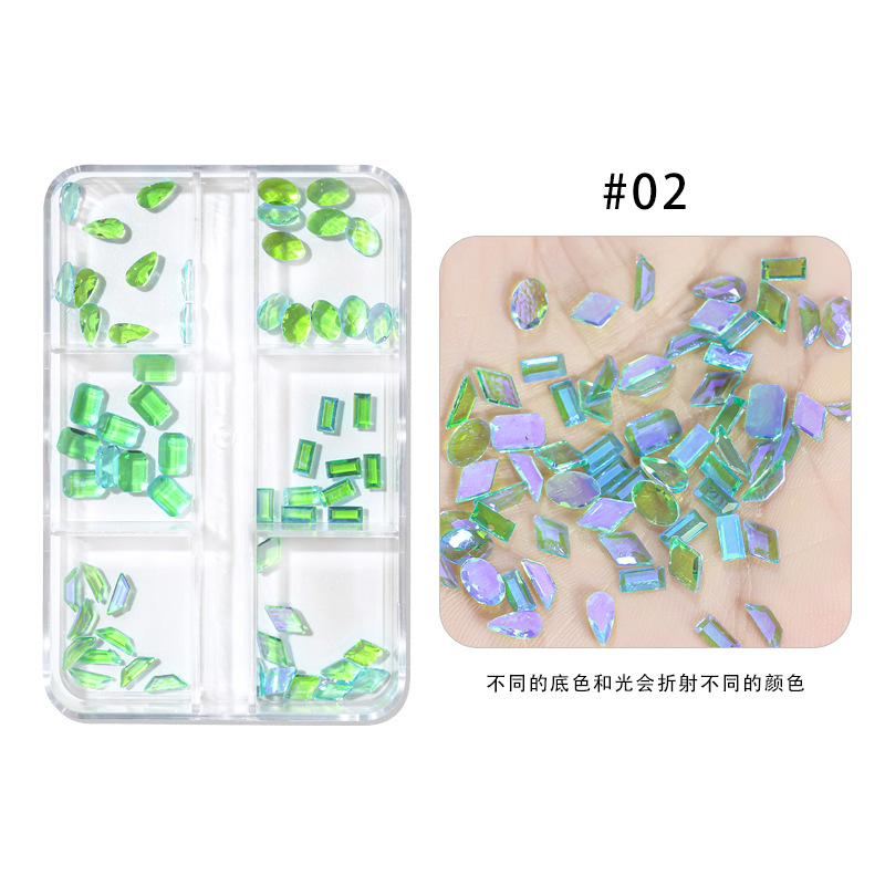 Nail Art Aurora perforación de vidrio 6 grados mezclados fondo plano perforación de forma especial de hielo color fantasma perforación de uñas al por mayor