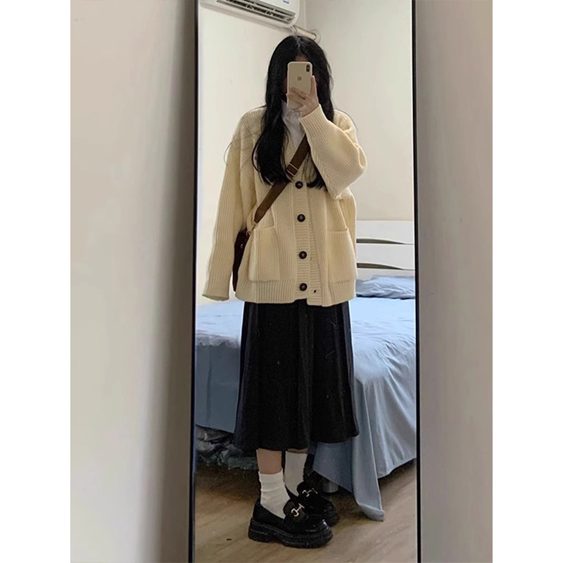 深秋初冬毛衣搭配一整套微胖流行盐系奶系穿搭连衣裙子两件套装女|undefined