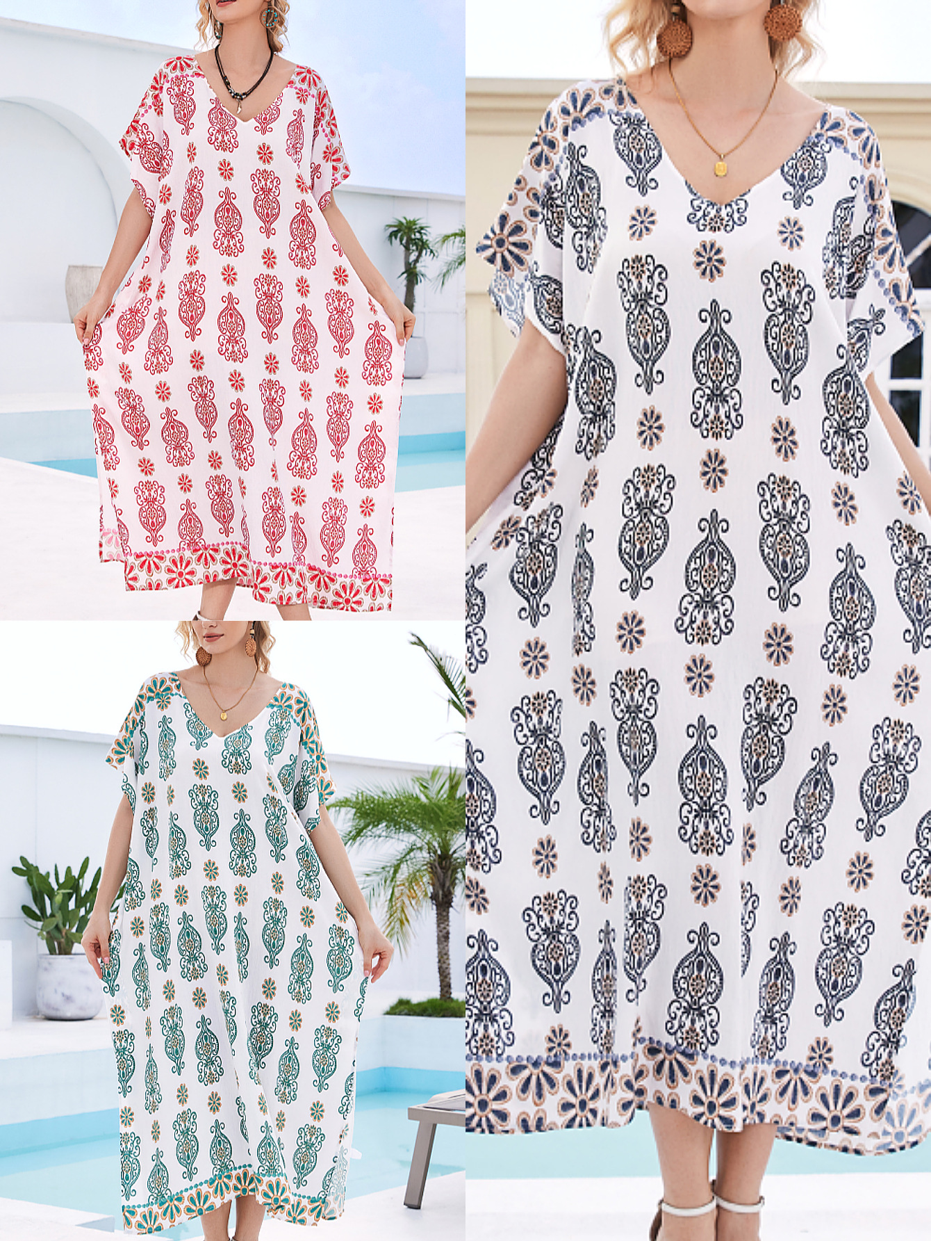 Playa blusa de algodón impresa de tela bohemia vestido suelto vacaciones bikini blusa transfronteriza M4-1