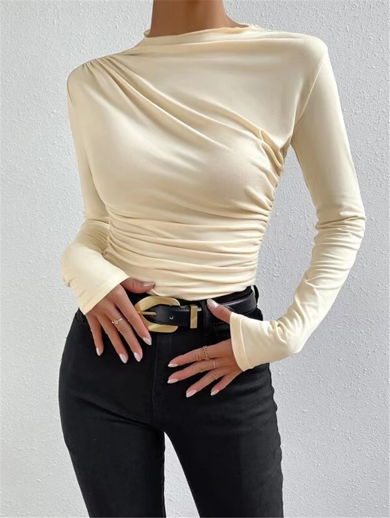 Women's Slim Fit Long Sleeve T-shirt With Round Neck Solid Colour_voghion.com