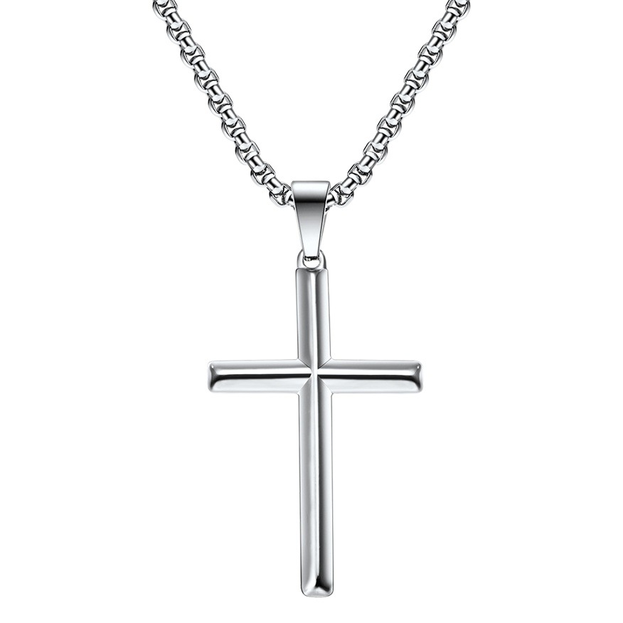 European and American Style Titanium Steel Rhombus Cross Necklace Hip-Hop Cool Neutral Style Cross Pendant for Men and Women