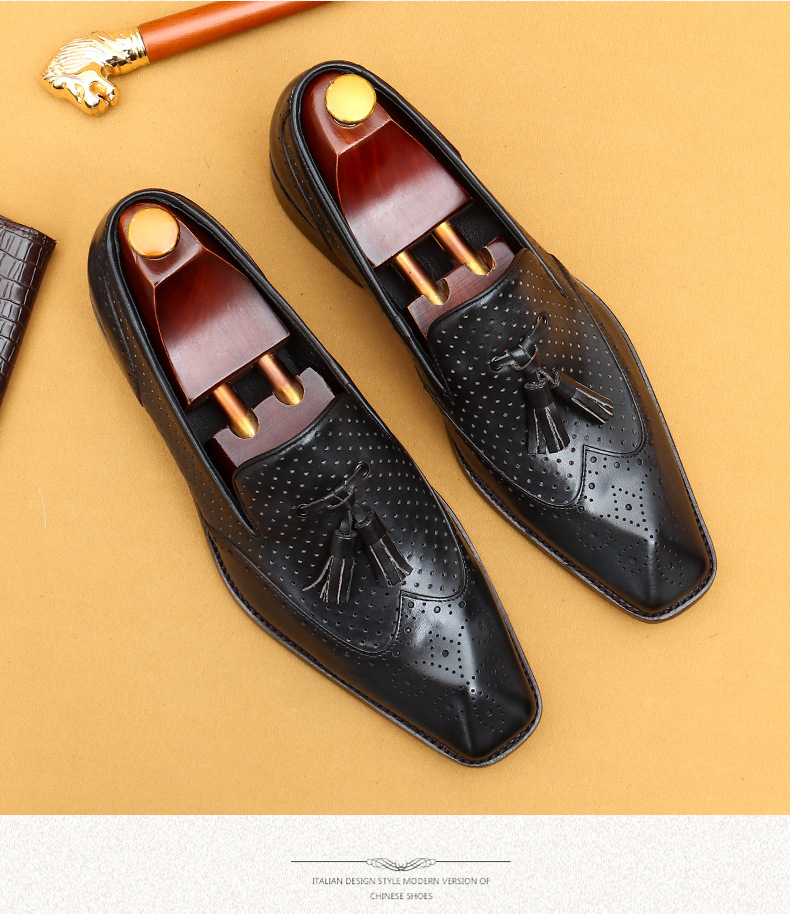 Casual summer leather shoes men's hollow breathable leather business dress shoes_vogvips.com
