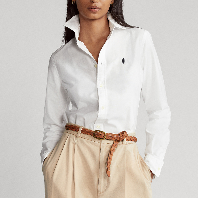 Spring and Autumn American Casual Women's Slim Fit Oxford Textile Long Sleeve Shirt Women's Fashion Collared Shirt Jacket
