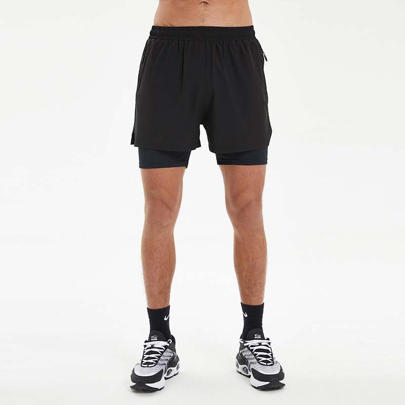 Pantalones cortos deportivos de verano para hombres de doble capa para correr fitness de alto elástico de secado rápido correr en grupo maratón profesional de tres pantalones en stock