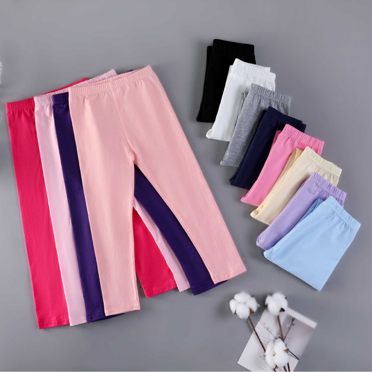Cross-Border Supply of Girls' Pure Cotton Candy-Colored Leggings for Baby Girls Spring and Summer Korean Style Stretch Pure Color Nine-Point Pants