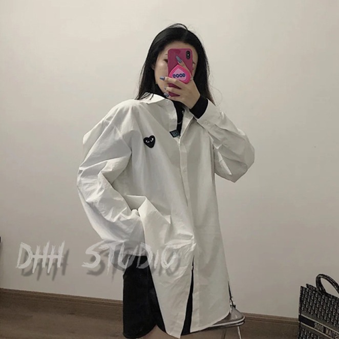 Play Cdg Comme Des Garcons Couple Style Long-Sleeve Shirt with Heart Embroidery, High Quality Cotton Casual Versatile Commuter Inner Wear