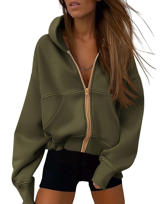 アマゾン欧米の女性のジッパーのパーカーのジャージY2K秋の長袖のゆったりしたポケットのファッションのジャケットのバッチ|undefined