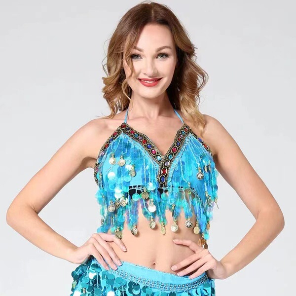 European and American sequin bra colorful chest-wrapped belly dance…