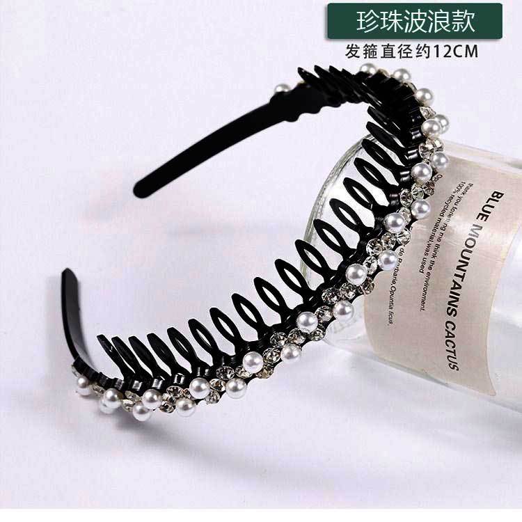 Venta al por mayor celebridad de internet dentado antideslizante diadema banda de pelo horquilla de las mujeres clip de pelo tocado de las mujeres todo partido rhinestone pelo presionando anillo de pelo