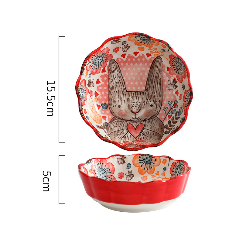 Internet celebridad freidora de aire tazón especial de dibujos animados animal de cerámica ensalada de frutas tazón lindo postre tazón de comer tazón