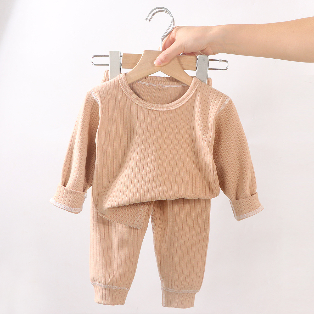 Children's autumn and winter thermal underwear, boys' and girls' base layer, seamless thermal underwear for medium and large children, low-cut baby pajamas