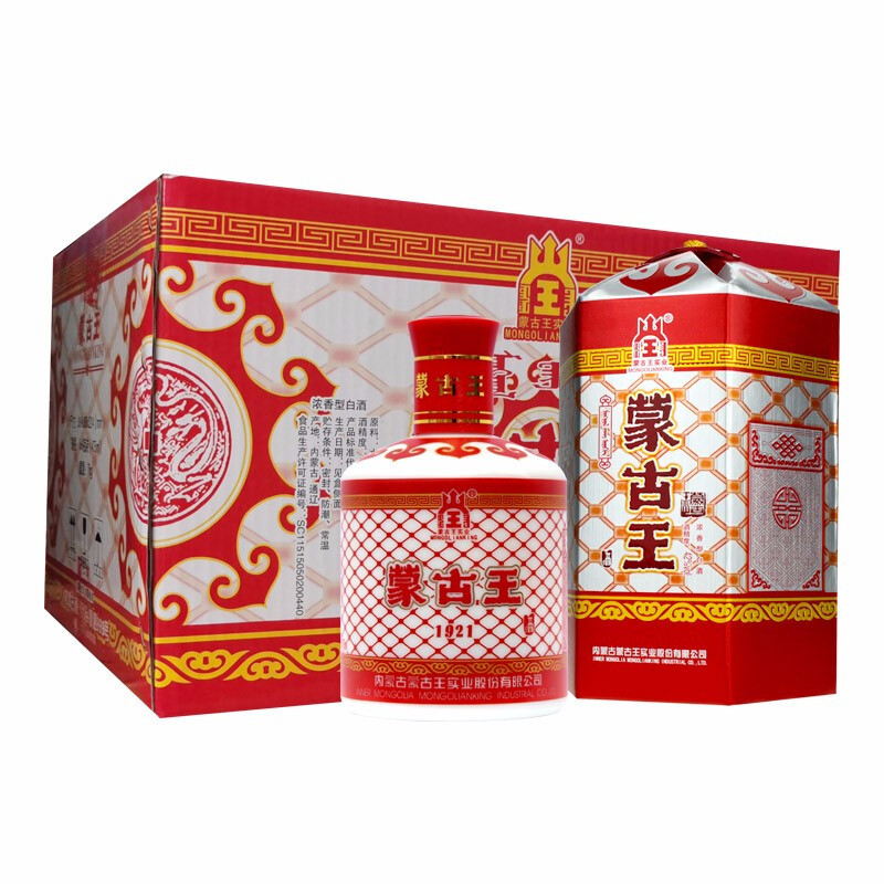 蒙古王42度红包浓香型固态发酵草原特产白酒475ml*6瓶整箱密封