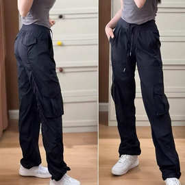 lulu原新款户外跑步运动长裤轻薄速干健身裤多口袋阔腿工装休闲裤