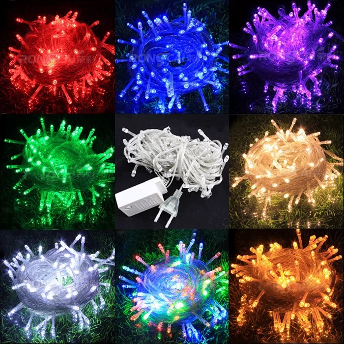 Outdoor string lights, solar/plug‑in/USB/battery options, multi‑mode waterproof, 5–102 m