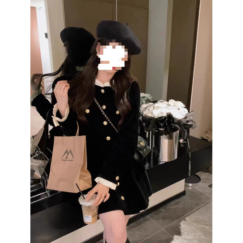 秋冬韩系高级感大码穿搭灯芯绒连衣裙女上衣时尚小香风打底小黑裙|undefined