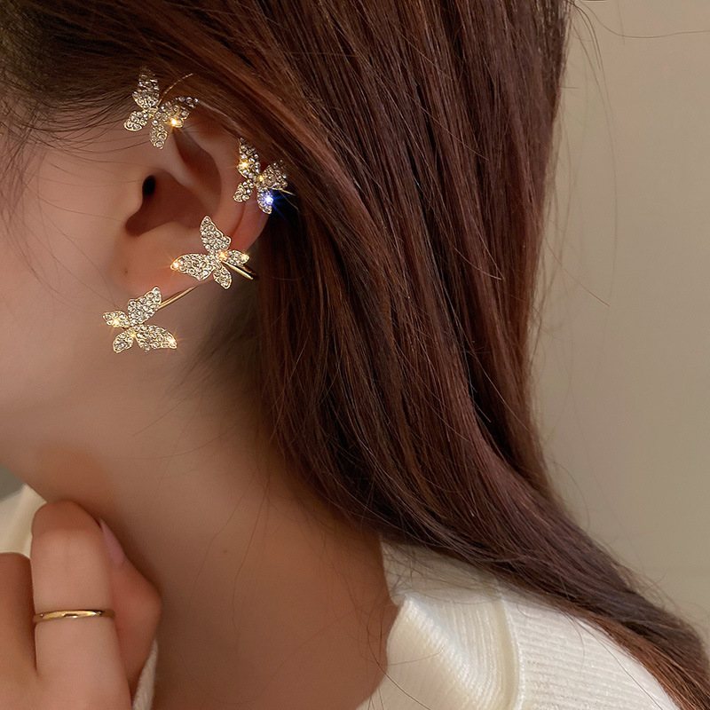 Butterfly Pattern Women'S Gender Diamond Design Fashion Style Fashion Butterfly Diamond Alloy Artificial Gemstones Earrings