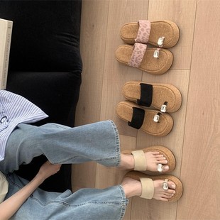 Round-Toe Thick-Soled Lazy Style Slip-On Slippers for Women 2025 Summer New Outer Wear Slimming and Versatile Sandals