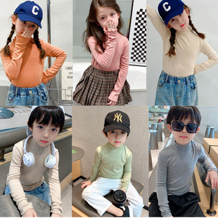 Free Shipping for Girls, Brushed Half Turtleneck Bottoming Shirt, Fashionable and Versatile, Boys' Long-Sleeved T-Shirt Wholesale Spring & Fall
