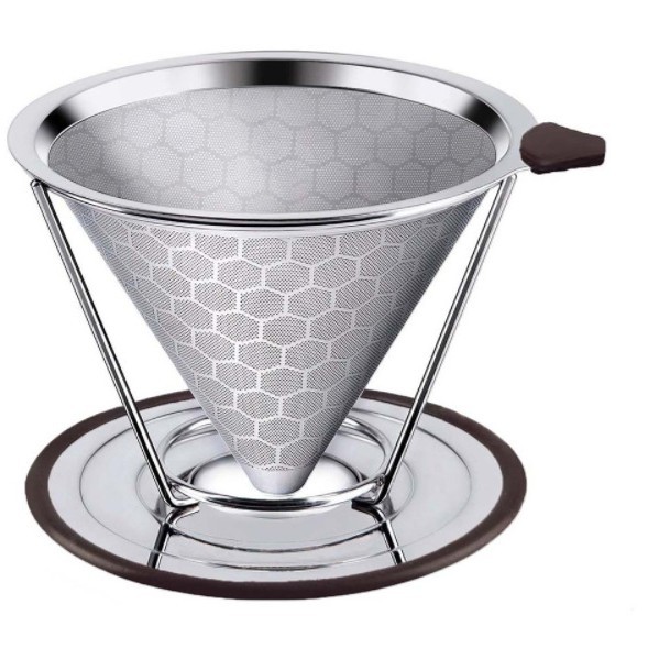 304 de acero inoxidable filtro de café de doble capa filtro libre embudo goteo mano filtro de café con soporte