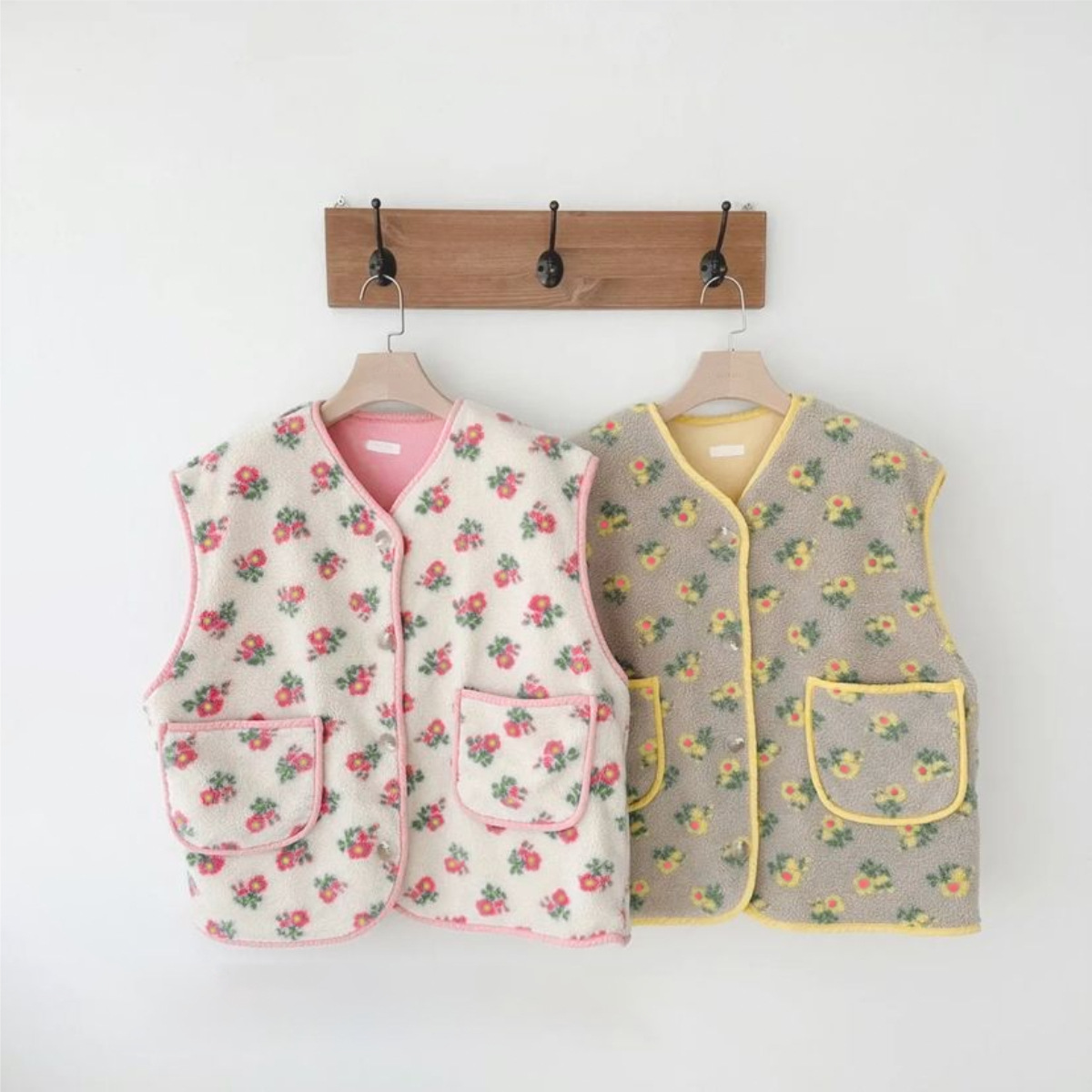 Bebé bebé primavera y otoño floral de terciopelo de doble cara de un solo pecho ropa exterior chaleco niños y niñas bebé niños chaleco caliente
