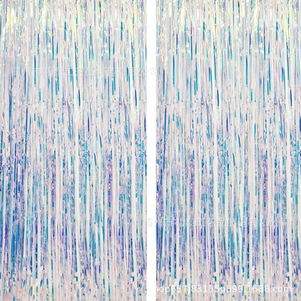 Fondo azul colorido, luz dorada, luz mágica, cortina de seda de lluvia, fiesta de cumpleaños, pared de fondo, cinta de colores, tira de flores, galería de ensueño