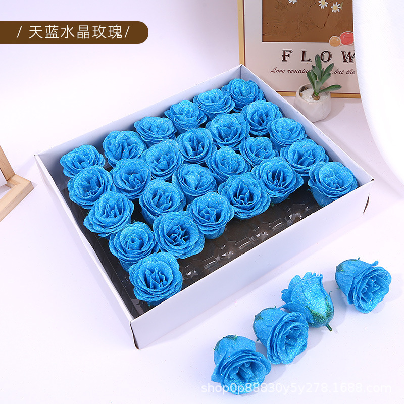 Flor de cristal rosa dorada rosa azul hechicera cabeza de flor color spray hielo picado azul nuevo jabón flor eterna material al por mayor
